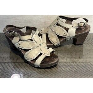 Dansko Sandals Leather Floral Strappy Wood Platform Size 41 US 10.5-11 buckle ni